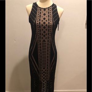 Art Deco print sheath maxi dress black/nude lining